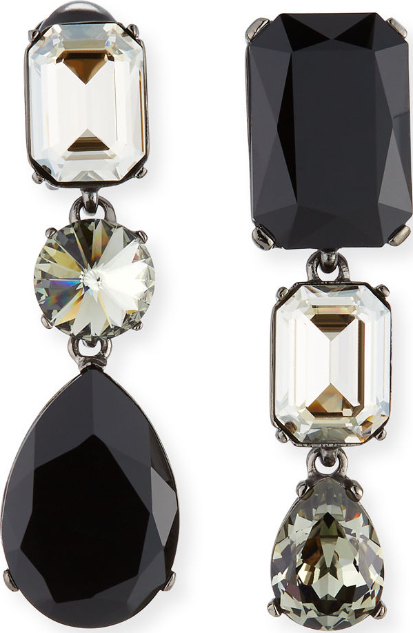 Oscar De La Renta Bold Crystal 3-Drop Clip-On Earrings