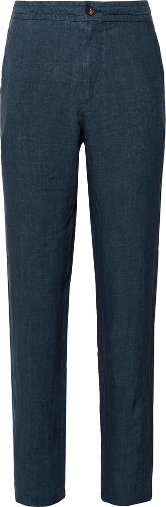 Ermenegildo Zegna Navy Tapered Mélange Linen Trousers