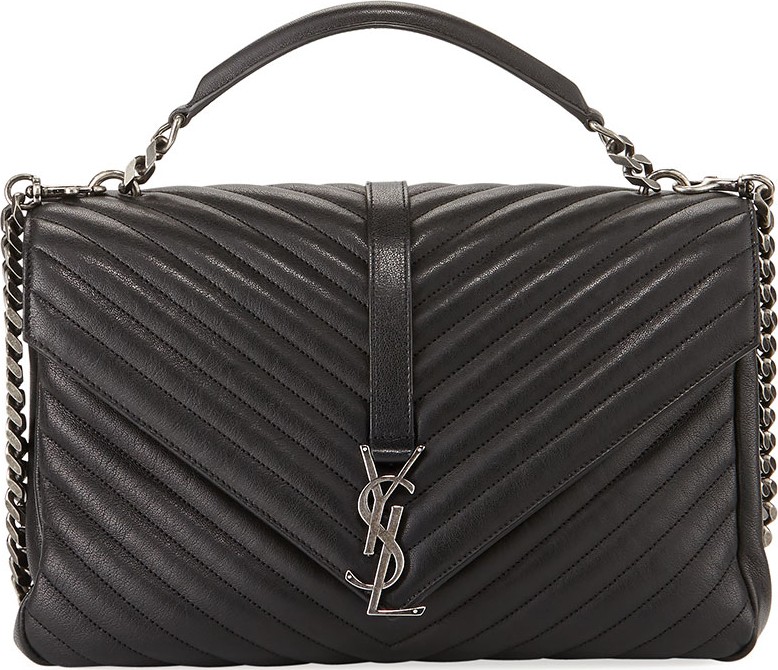 Saint Laurent College Large Quilted Leather V-Flap Shoulder Bag