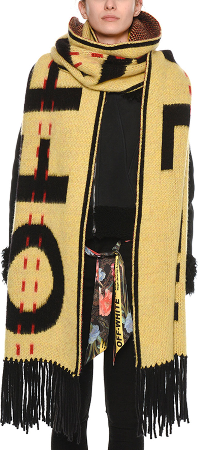 Off White Logo-Intarsia Wool Knit Oversized Scarf