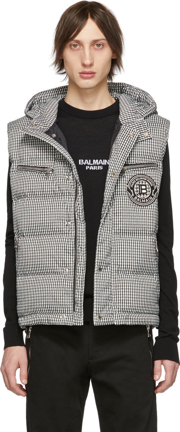 Balmain Black & White Down Houndstooth Vest