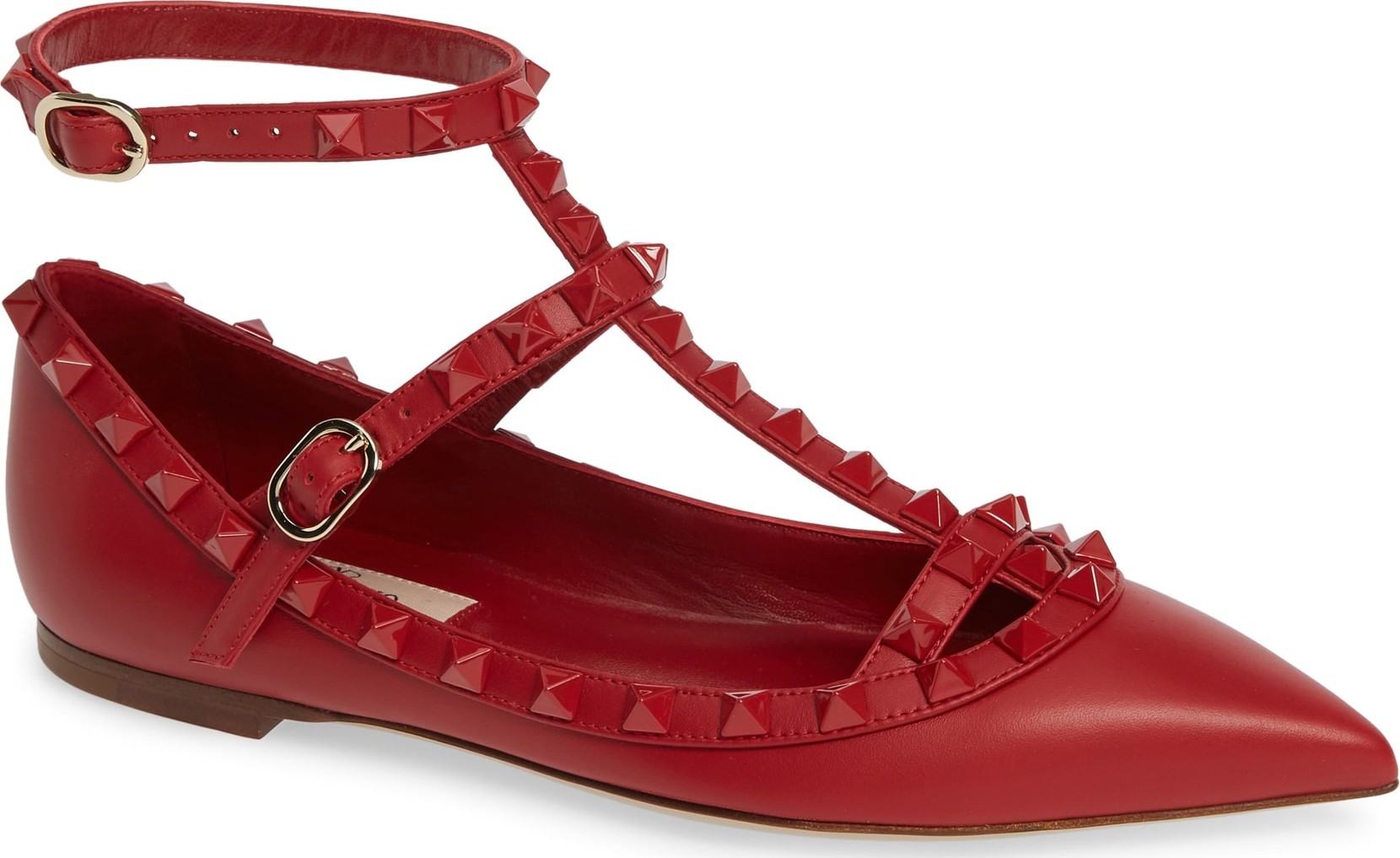 Valentino Rockstud Double Ankle Strap Pointy Toe Flat