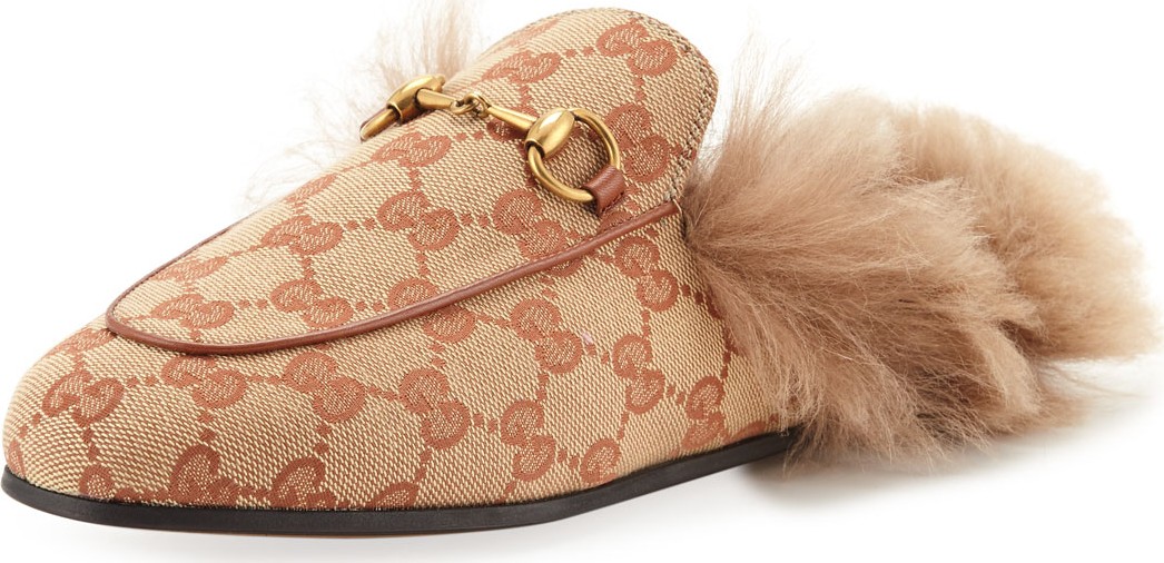 Gucci Princetown Fur-Lined GG Mule Loafers