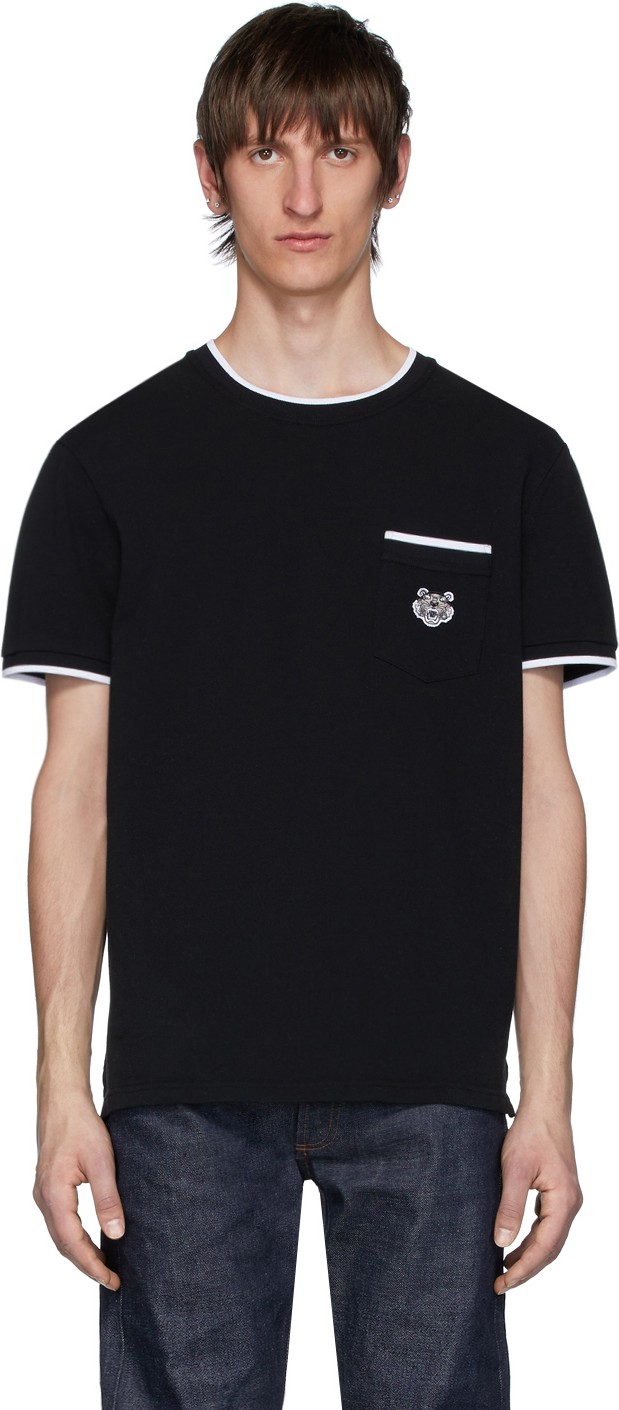 KENZO Black Piqué Tiger Crest Pocket T-Shirt