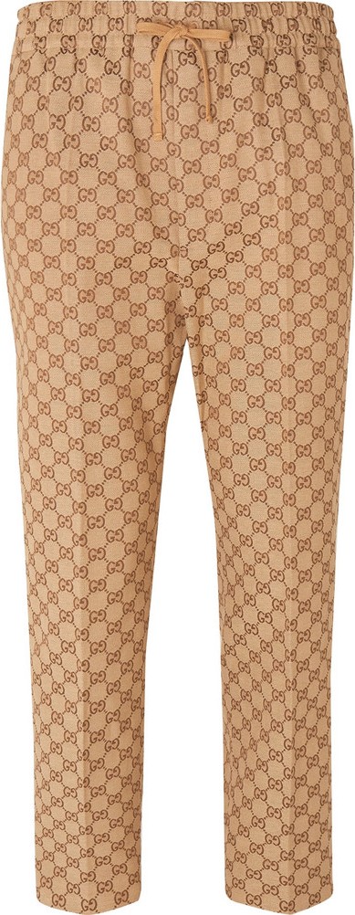 Gucci Beige Cropped Tapered Logo-Jacquard Cotton-Blend Suit Trousers
