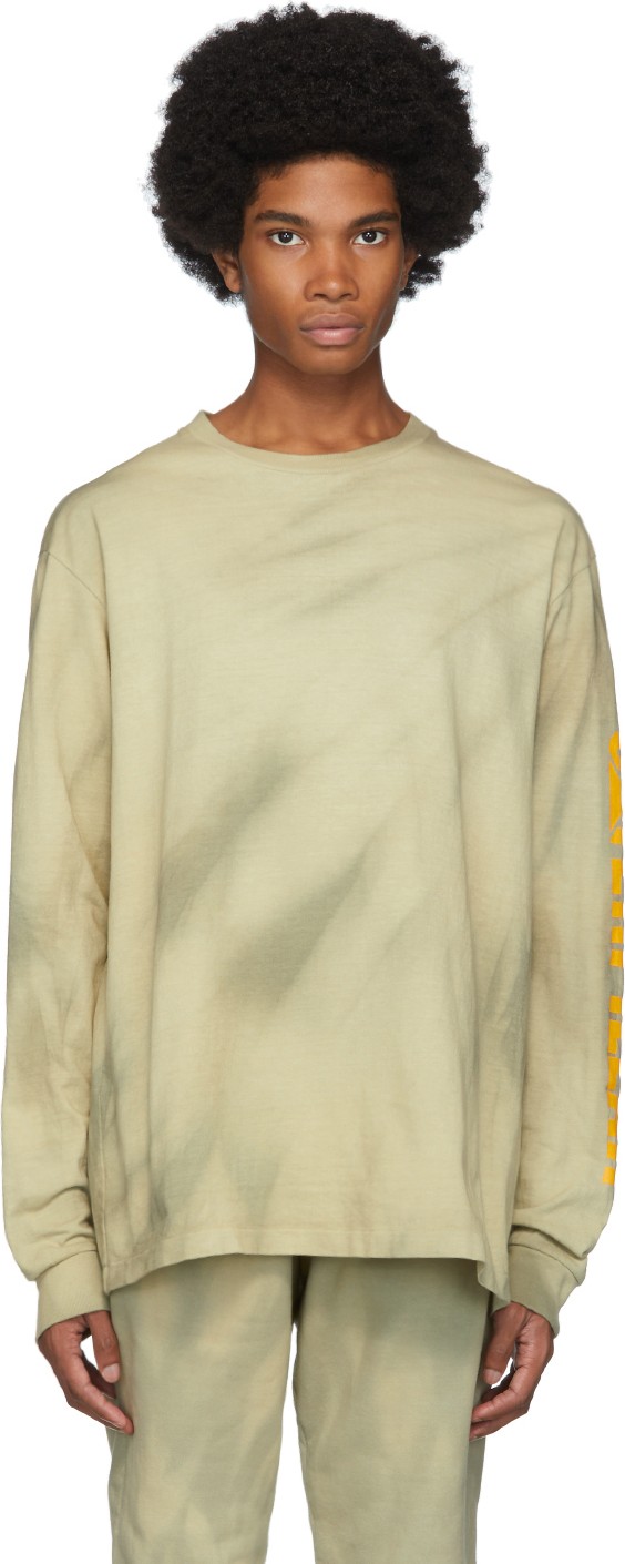 John Elliott Beige & Green CAT Edition Double Dye University Long Sleeve T-Shirt