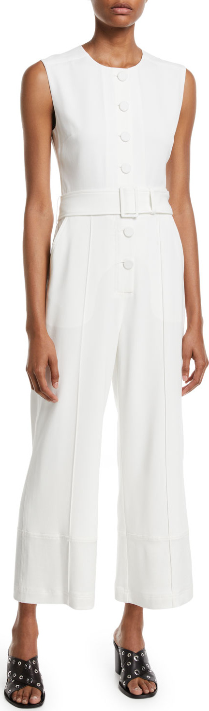Derek Lam 10 Crosby Sleeveless Button-Down Jumpsuit w/ Belt