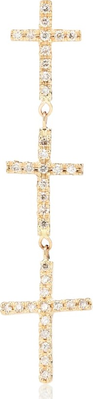 Jacquie Aiche 14kt gold Triple Cross Drop single earring with diamonds