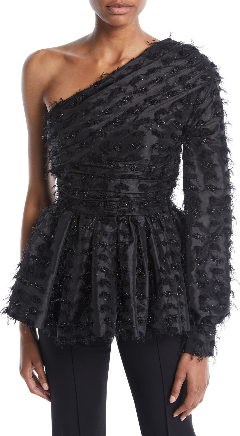 Anaïs Jourden Twinkle One-Sleeve Peplum Top