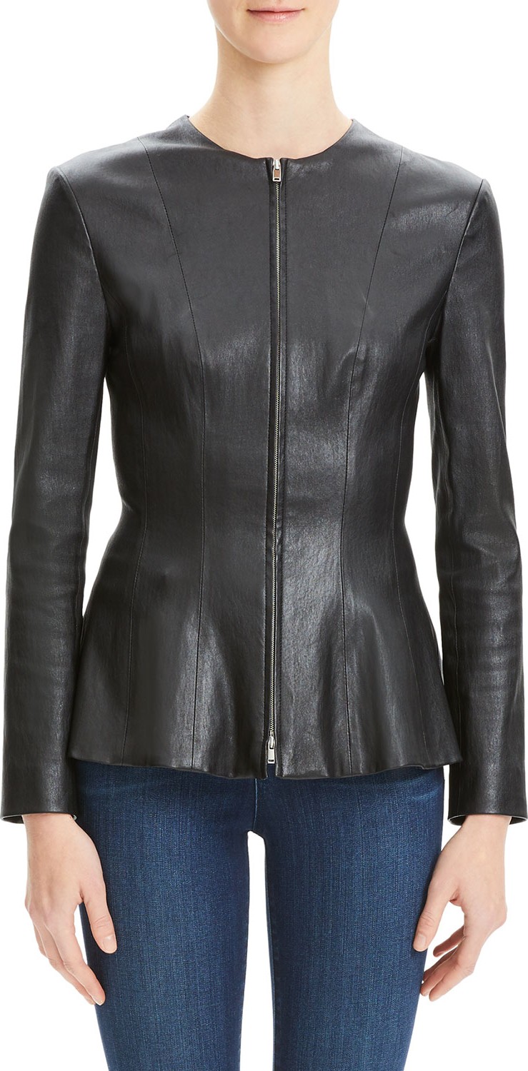 Theory Movement Fitted Zip-Front Leather Peplum Jacket