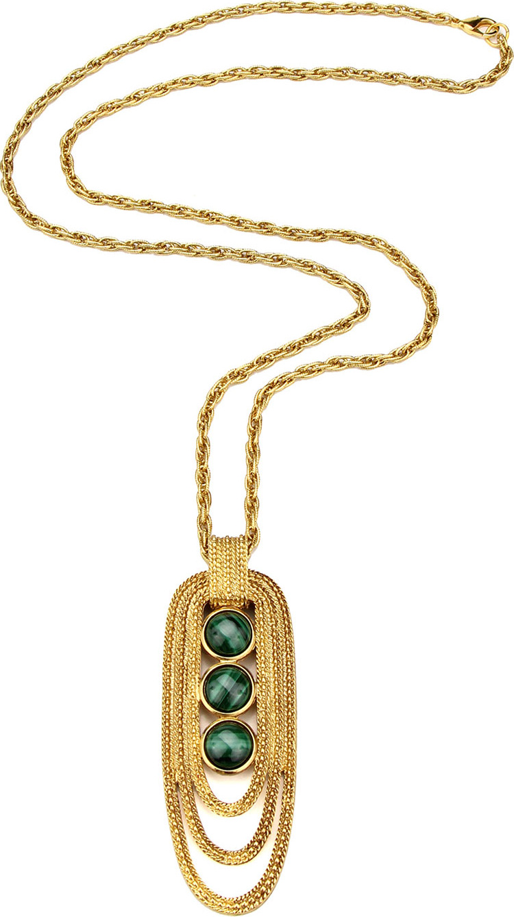 Ben-Amun Triple-Malachite Pendant Necklace