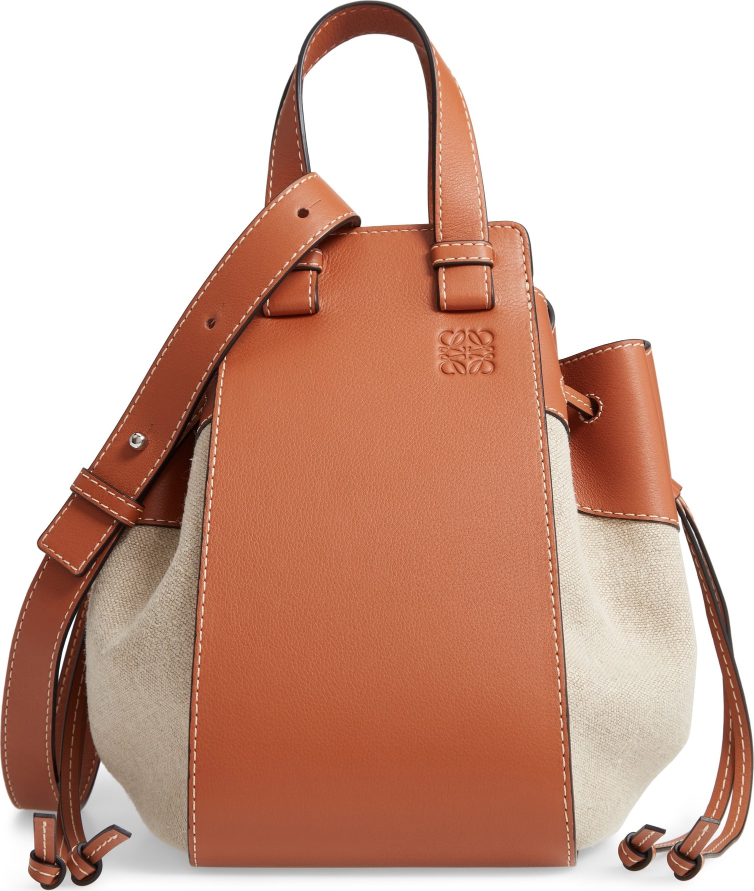 LOEWE Hammock Drawstring Linen & Leather Hobo