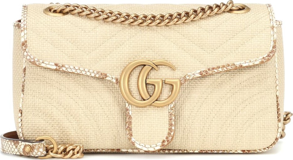 Gucci GG Marmont Small raffia shoulder bag