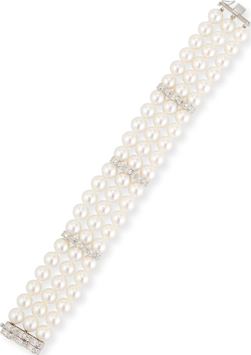 Assael Three-Row Pearl & Diamond Station Bracelet