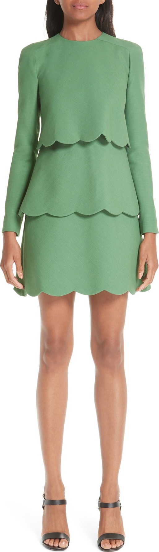 Valentino Wool & Silk Tiered Scallop Dress