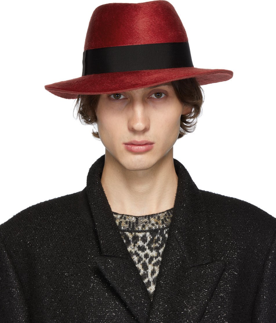 Saint Laurent Red Felt Fedora