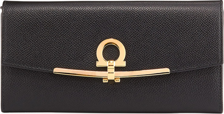 Salvatore Ferragamo Icona Leather Continental Wallet w/ Hanging ID Tag, Black