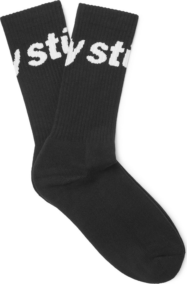 Stussy Ribbed Logo-Intarsia Cotton-Blend Socks