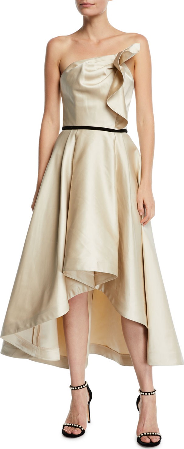 Shoshanna Amberose Strapless Satin High-Low Dress