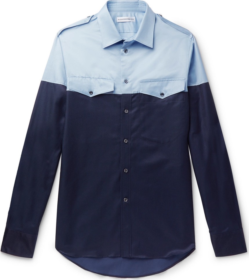 Alexander McQueen Slim-Fit Colour-Block Cotton-Blend Satin-Twill Shirt