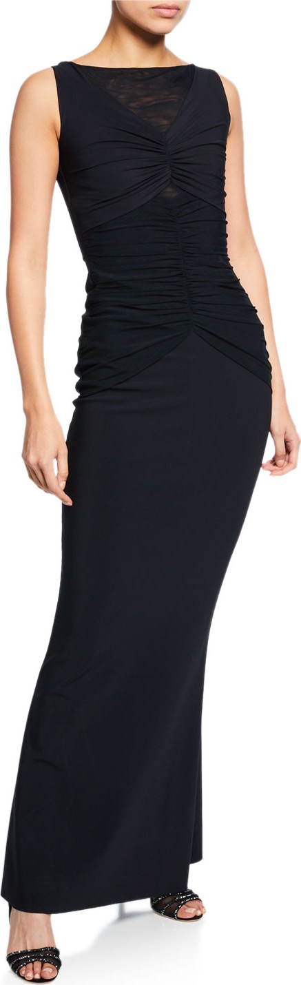 La Petite Robe di Chiara Boni Saoirse Illusion Bateau-Neck Sleeveless Column Gown