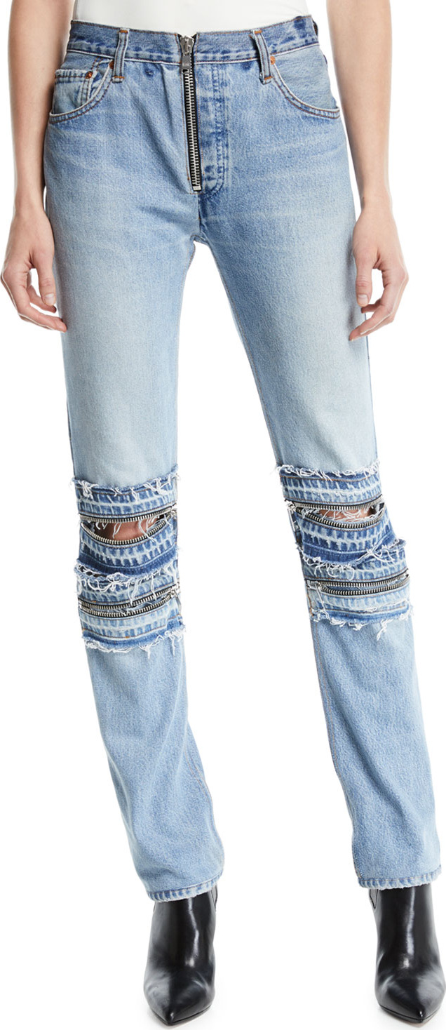 RE/DONE Mid-Rise Straight-Leg Moto-Style Jeans