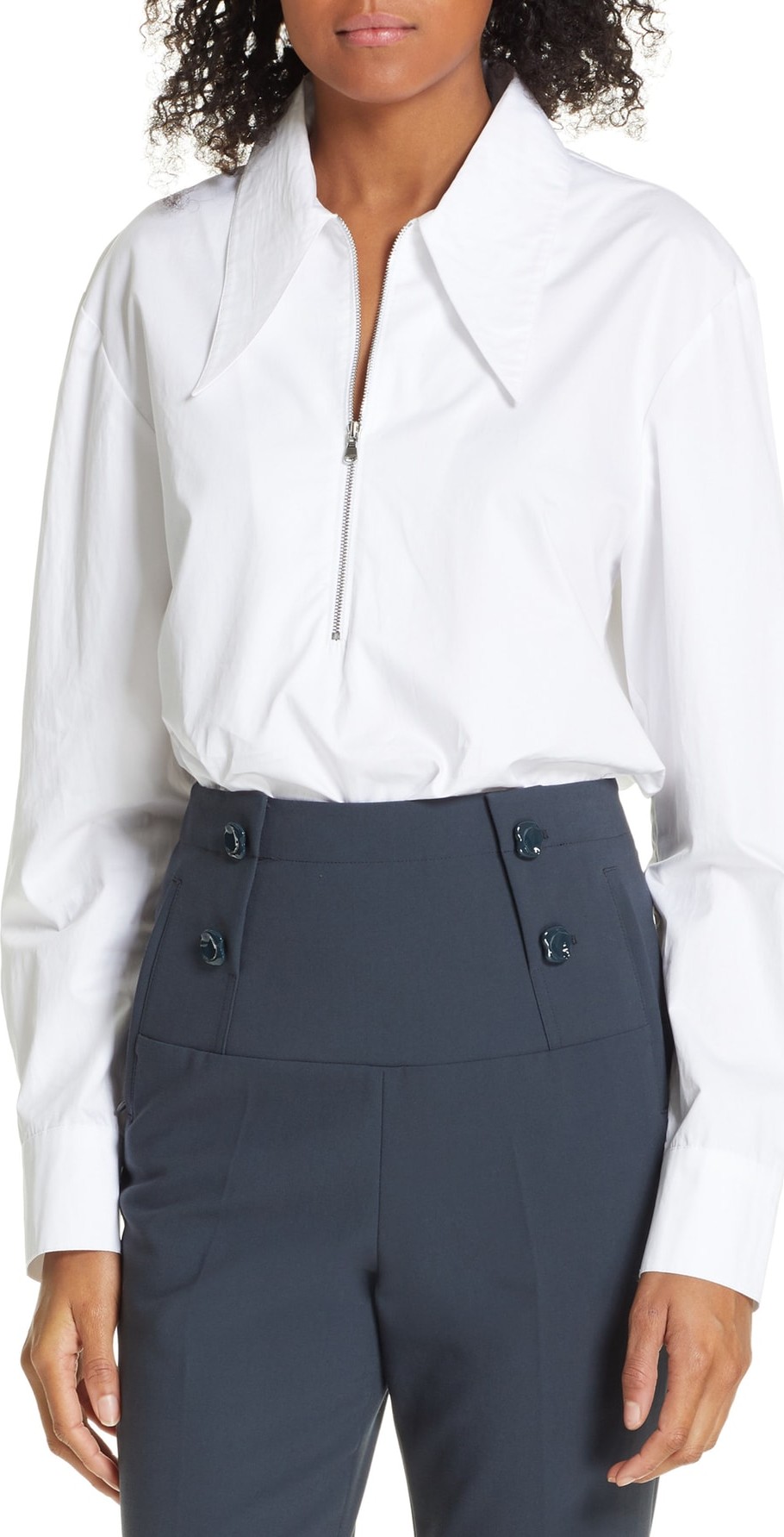Tibi Front Zip Tech Poplin Shirt