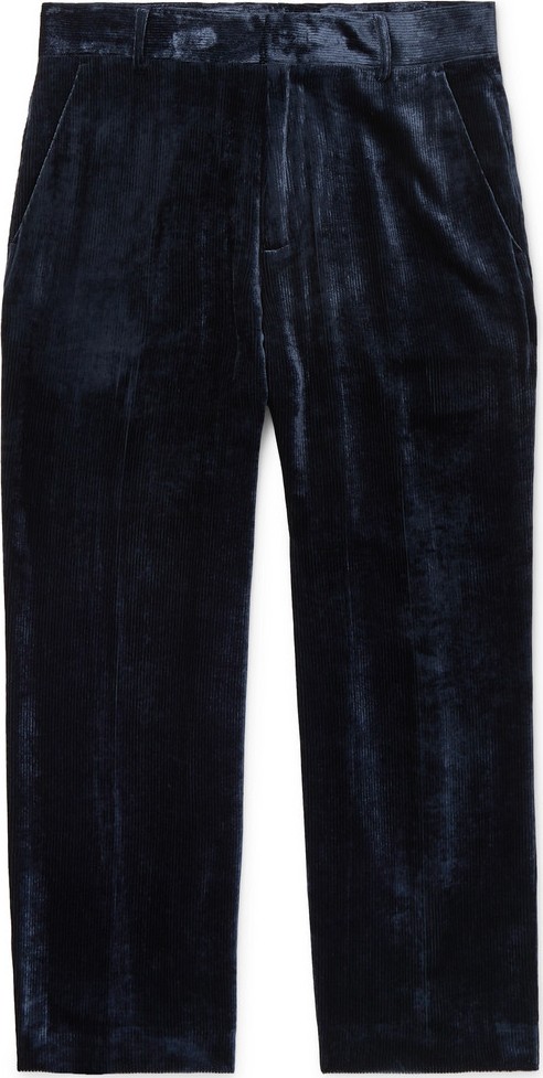 Sies Marjan Navy Alex Cropped Silk and Cotton-Blend Corduroy Trousers