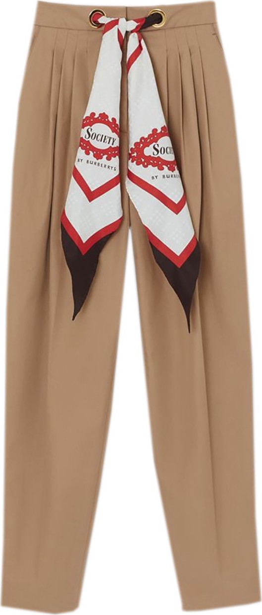 Burberry London England Scarf Detail Cotton Tapered Trousers