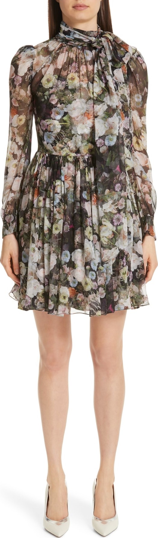 Adam Lippes Floral Print Silk Chiffon Dress