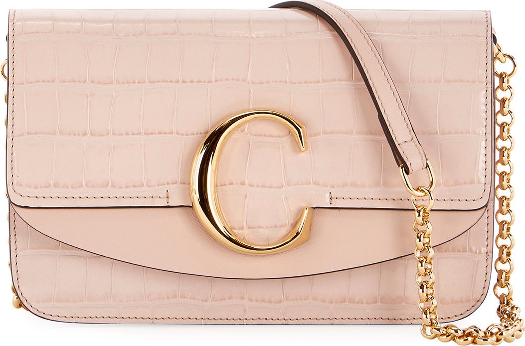 Chloe C Croc-Embossed Leather Shoulder Bag