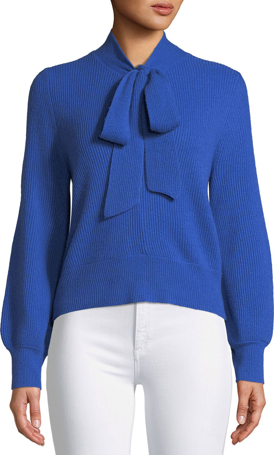 Co V-Neck Tie-Collar Ribbed Wool-Cashmere Pullover Sweater