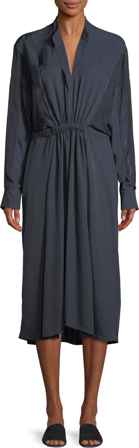 Vince Long-Sleeve Mixed-Media Midi Dress