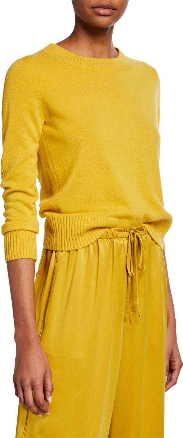 Vince Shrunken Cashmere 3/4-Sleeve Crewneck Top