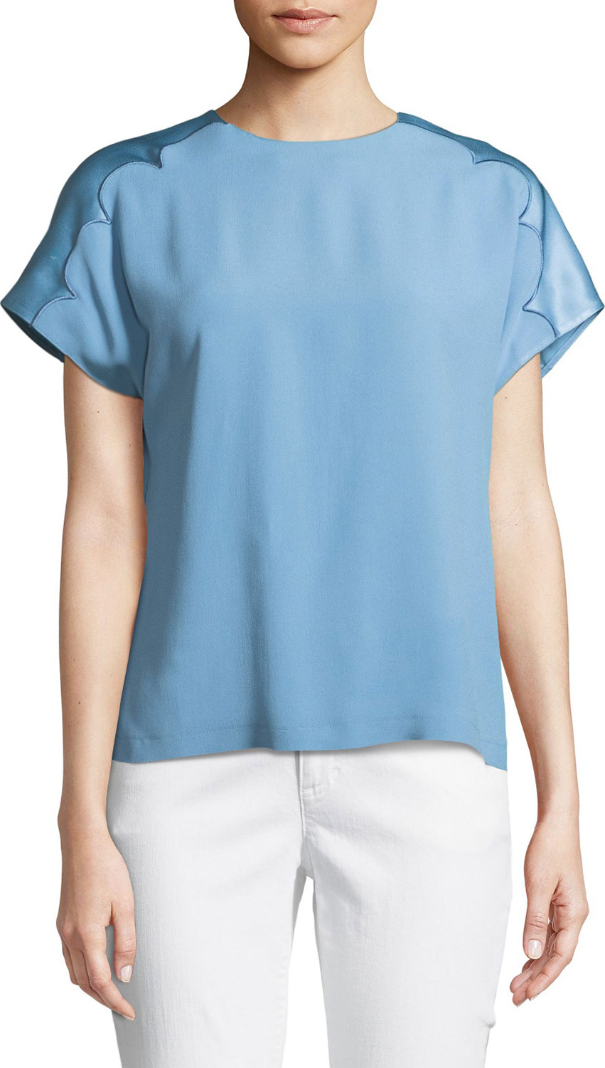 RED Valentino Envers Crepe Satin-Scallop Blouse