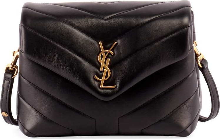 Saint Laurent Loulou Monogram Mini V-Flap Calf Leather Crossbody Bag - Lt. Bronze Hardware