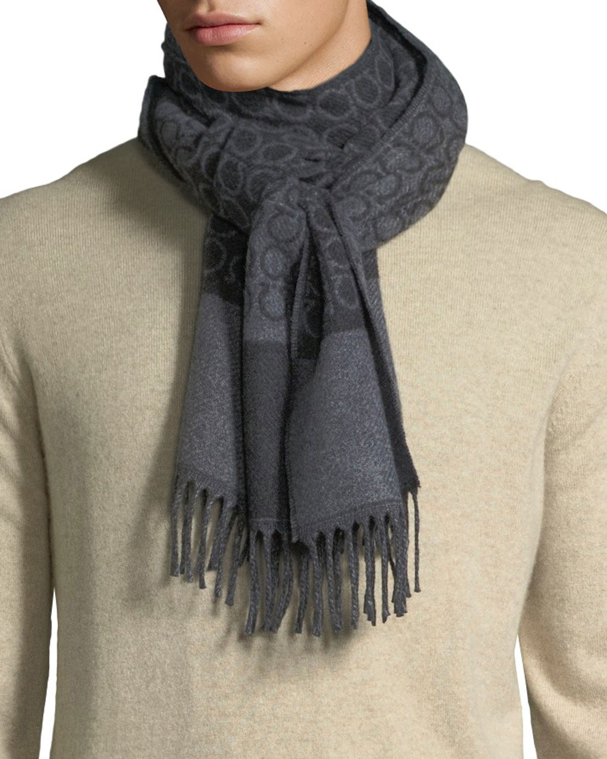 Salvatore Ferragamo Men's Gancini Cashmere Fringe-Trim Scarf