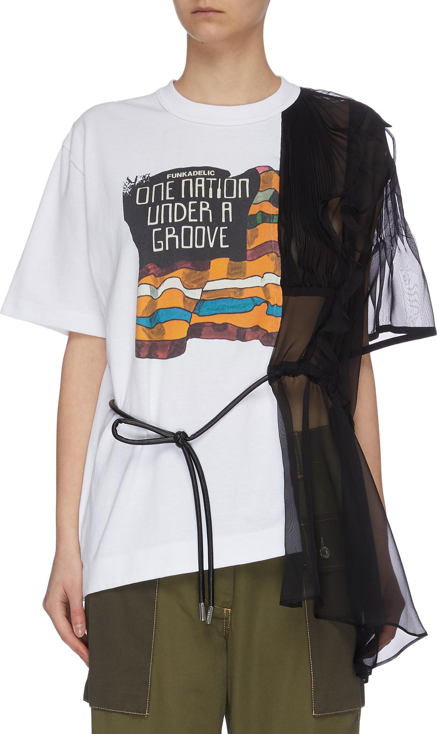 Sacai 'Funkadelic' asymmetric chiffon detail print top