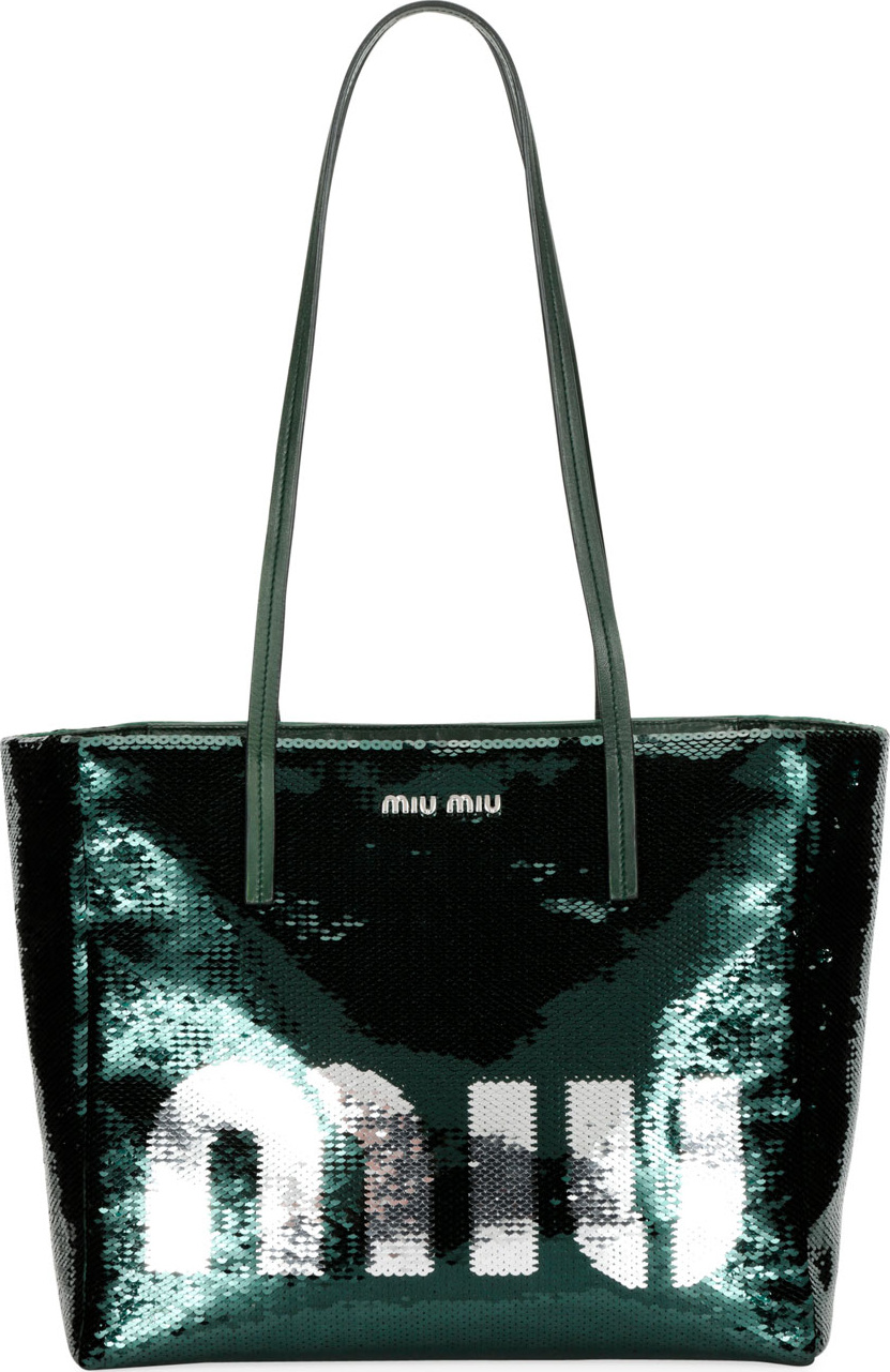 Miu Miu Logo Paillettes Shoulder Tote Bag