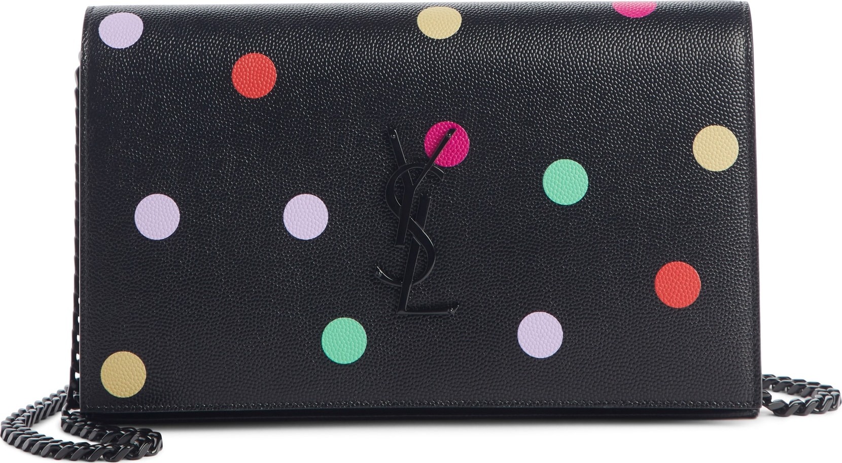 Saint Laurent Confetti Print Leather Wallet on a Chain