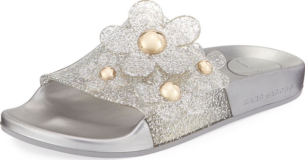 MARC JACOBS Daisy Pave Aqua Pool Slide Sandal