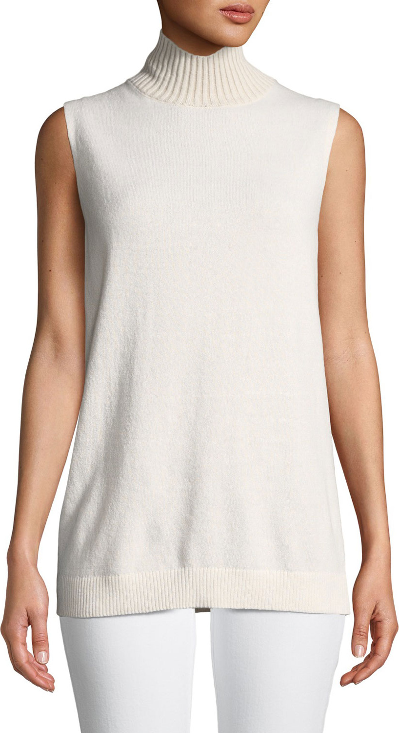 Lafayette 148 New York Turtleneck Sleeveless Cashmere Sweater
