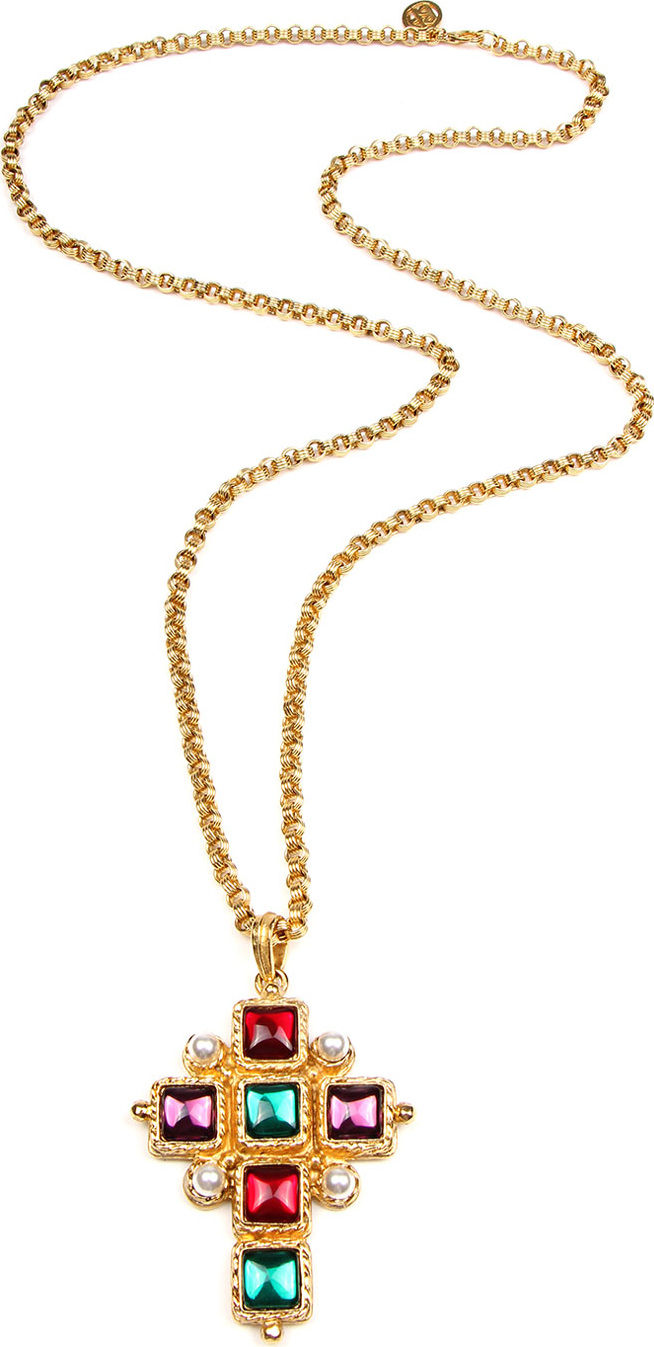 Ben-Amun Cross Pendant Necklace w/ Square Stones