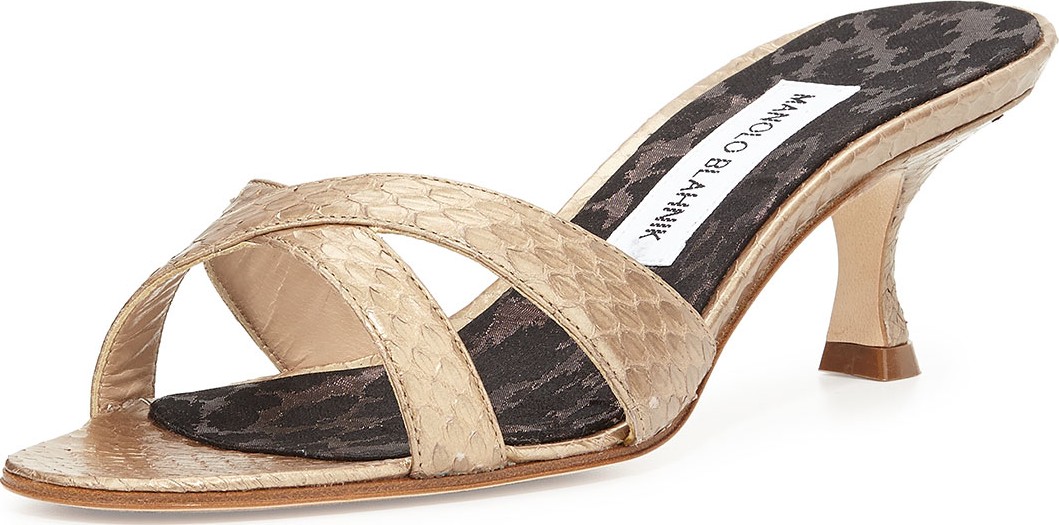 Manolo Blahnik Callamu Snakeskin Slide Sandals