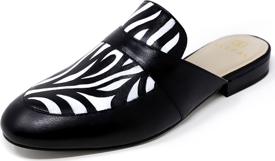 Alepel Hand-Painted Zebra Flat Slide Mules