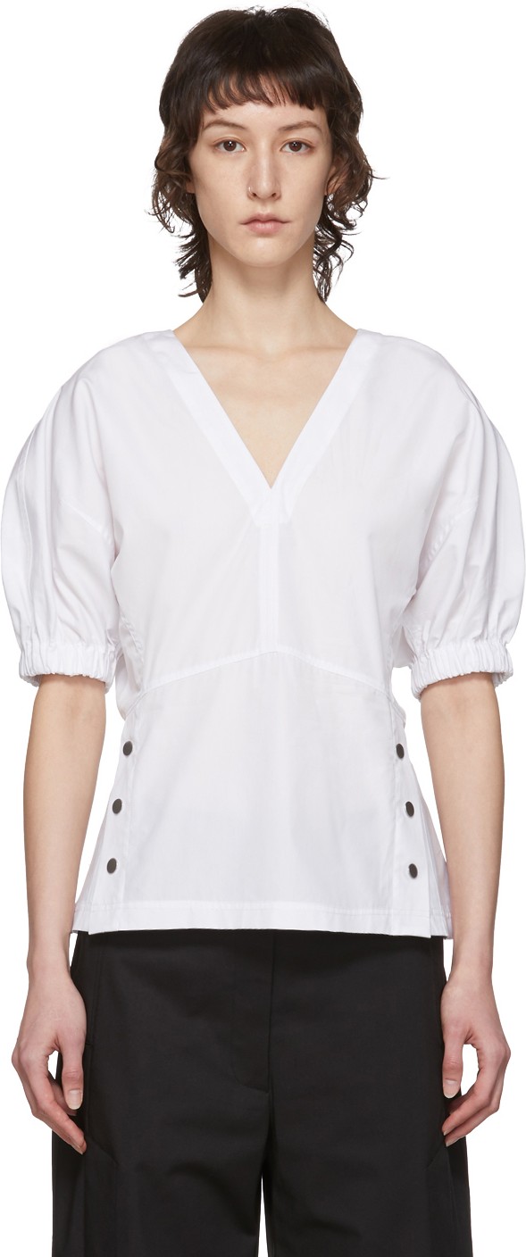 3.1 Phillip Lim White Poplin Side Stud Blouse 3.1 Phillip Lim White Poplin Side Stud Blouse