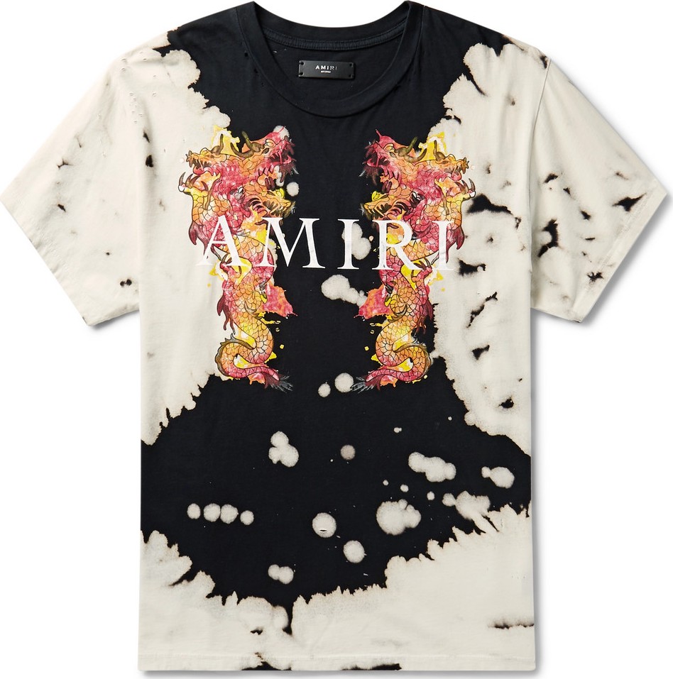 Amiri Distressed Logo-Print Tie-Dyed Cotton-Jersey T-Shirt