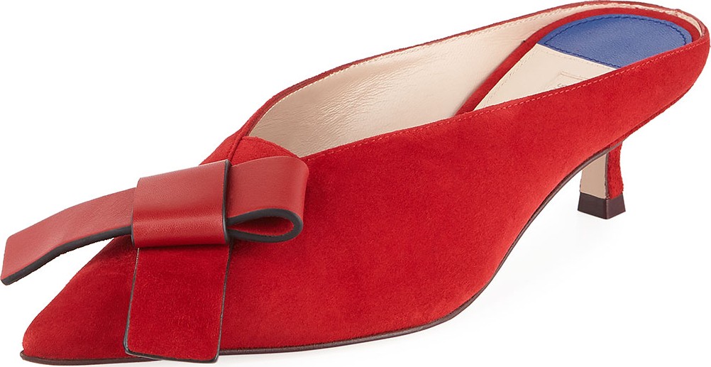 Stuart Weitzman Bree Suede Kitten-Heel Mule