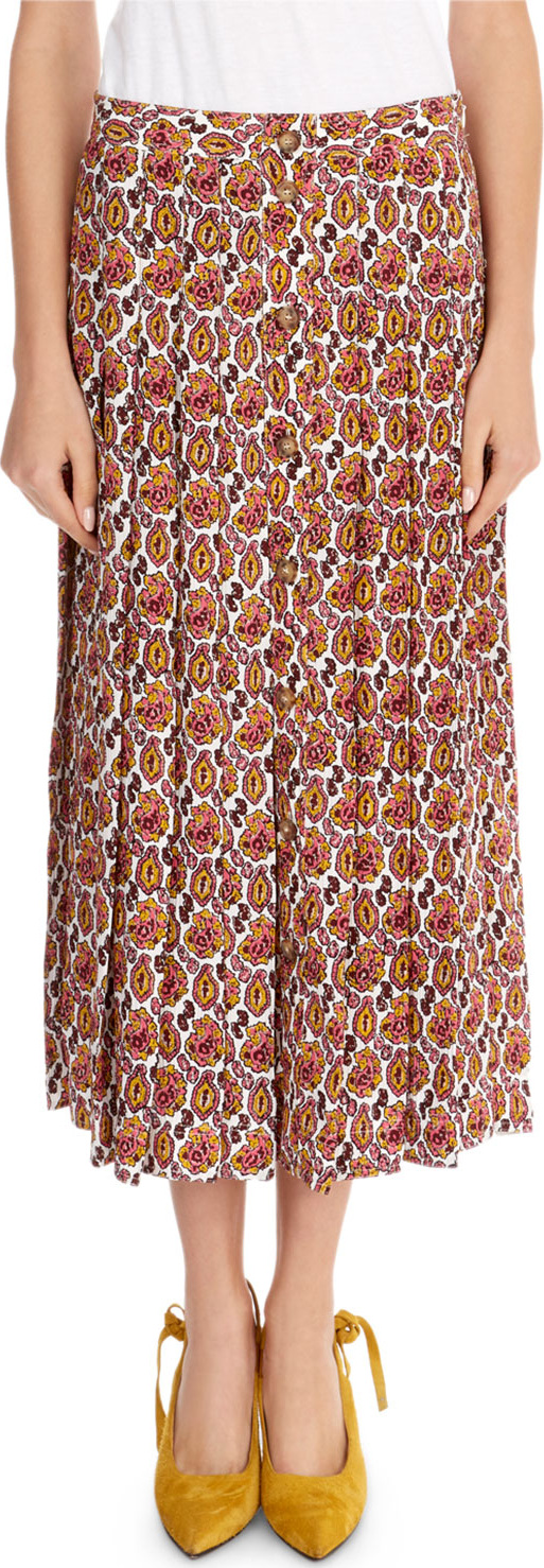 Victoria Beckham Paisley Crepon Pleated Silk Skirt