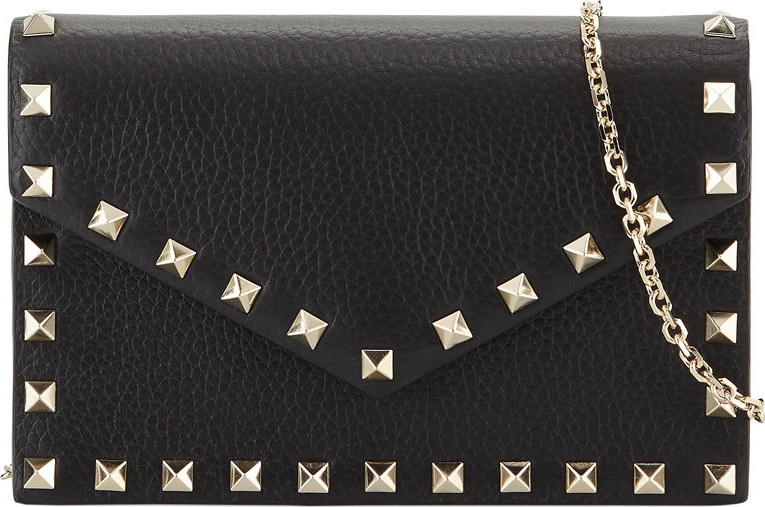 Valentino Rockstud Small Leather Flap Wallet on a Chain